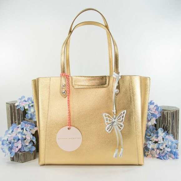 Sophia Webster Hola Gold Silver Metallic Leather Butterfly Tote Bag NWT - Picture 1 of 9